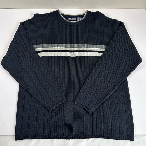 VTG Faded Glory Mens XL Sweater Black Y2K Striped Ribbed Knit Crewneck 90s NEW - Picture 1 of 6